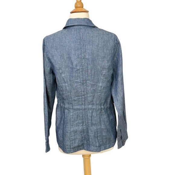 J. McLaughlin Linen Blazer Jacket Blue Denim Cinch Waist Long Sleeve Soft Size S - Picture 7 of 11